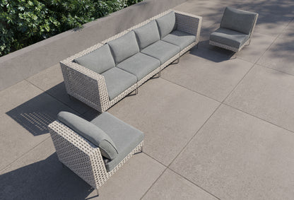 Canapé d'extérieur en résine tressée ajourée avec fauteuils sans accoudoirs - 6 places