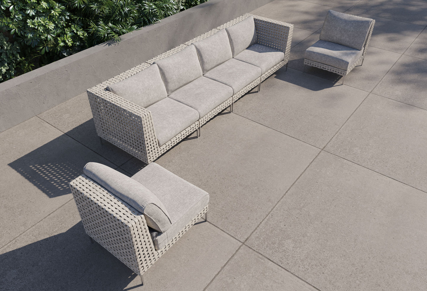 Canapé d'extérieur en résine tressée ajourée avec fauteuils sans accoudoirs - 6 places