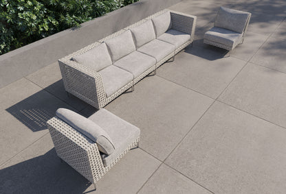 Canapé d'extérieur en résine tressée ajourée avec fauteuils sans accoudoirs - 6 places
