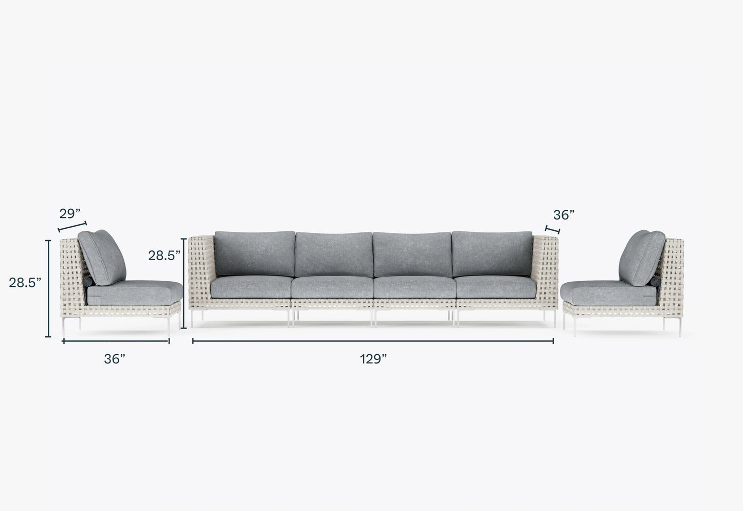Canapé d'extérieur en résine tressée ajourée avec fauteuils sans accoudoirs - 6 places