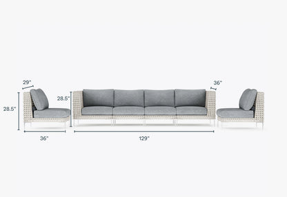 Canapé d'extérieur en résine tressée ajourée avec fauteuils sans accoudoirs - 6 places