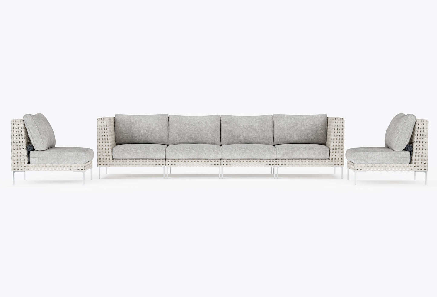 Canapé d'extérieur en résine tressée ajourée avec fauteuils sans accoudoirs - 6 places