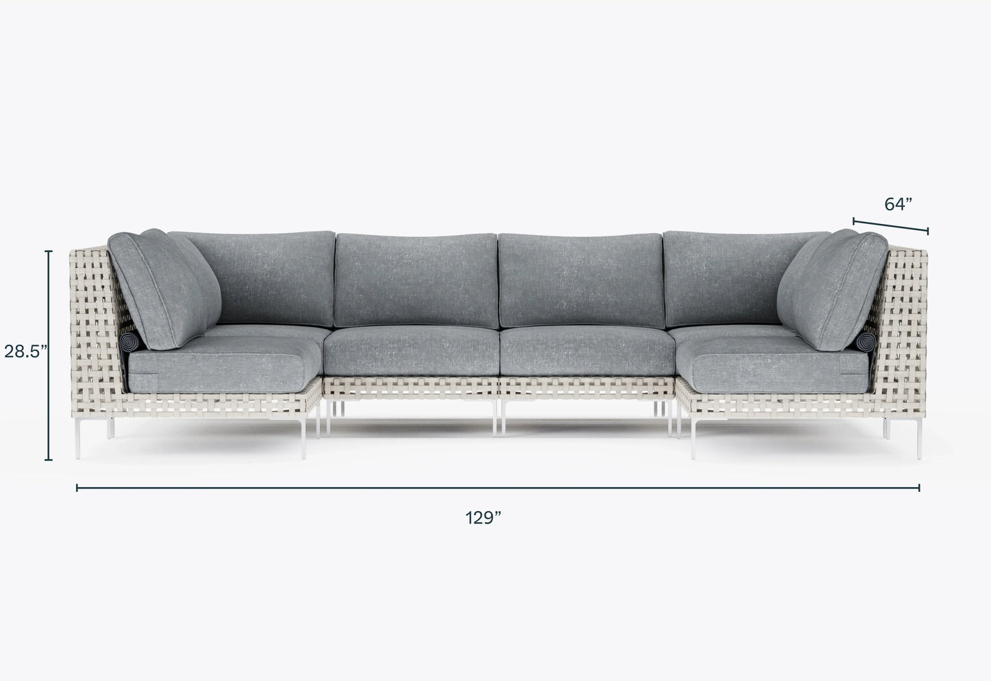 Canapé d'angle d'extérieur en résine tressée ajourée en forme de U - 6 places