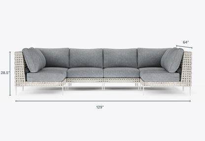 Canapé d'angle d'extérieur en résine tressée ajourée en forme de U - 6 places