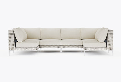 Canapé d'angle d'extérieur en résine tressée ajourée en forme de U - 6 places