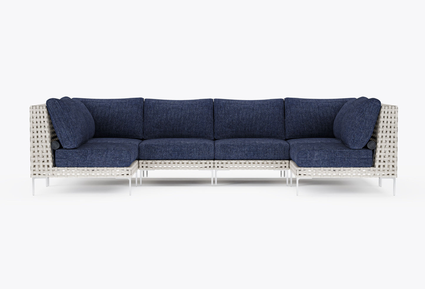 Canapé d'angle d'extérieur en résine tressée ajourée en forme de U - 6 places