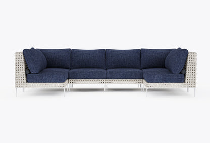 Canapé d'angle d'extérieur en résine tressée ajourée en forme de U - 6 places