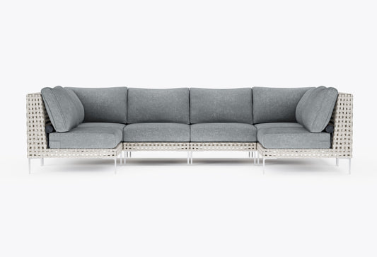 Canapé d'angle d'extérieur en résine tressée ajourée en forme de U - 6 places