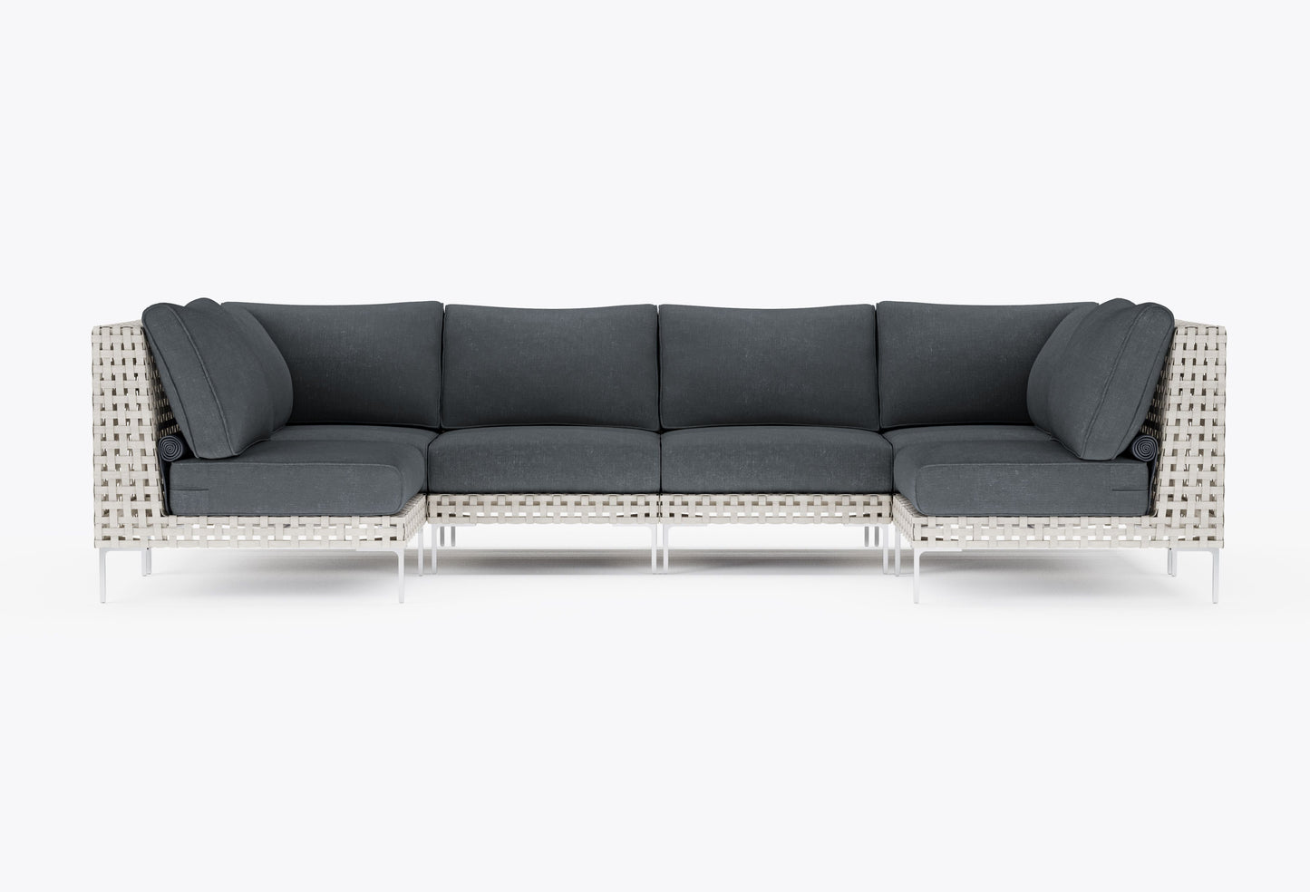 Canapé d'angle d'extérieur en résine tressée ajourée en forme de U - 6 places