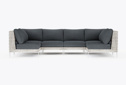 Canapé d'angle d'extérieur en résine tressée ajourée en forme de U - 6 places