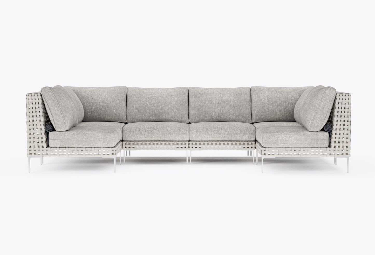 Canapé d'angle d'extérieur en résine tressée ajourée en forme de U - 6 places