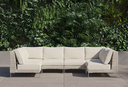 Canapé d'angle d'extérieur en résine tressée ajourée en forme de U - 6 places