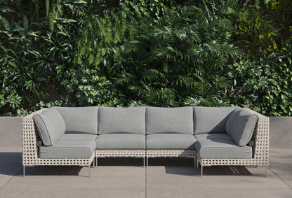 Canapé d'angle d'extérieur en résine tressée ajourée en forme de U - 6 places