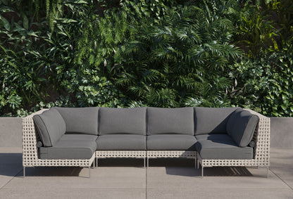 Canapé d'angle d'extérieur en résine tressée ajourée en forme de U - 6 places