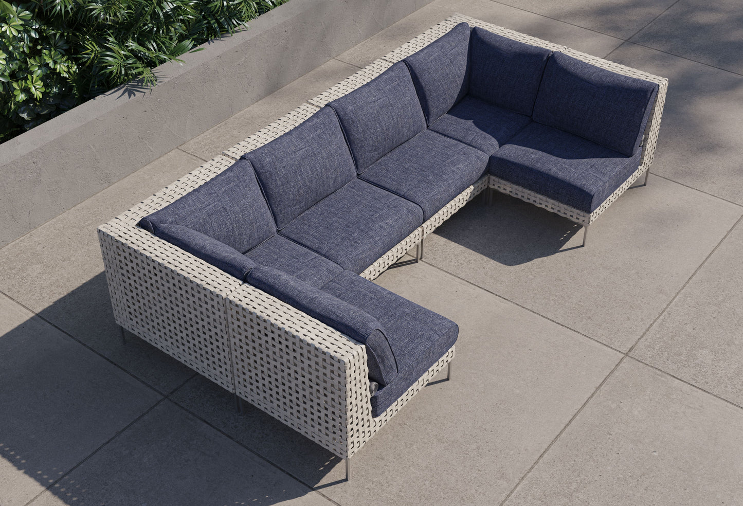 Canapé d'angle d'extérieur en résine tressée ajourée en forme de U - 6 places