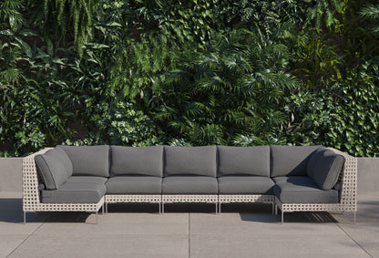 Canapé d'angle d'extérieur en résine tressée ajourée en forme de U - 7 places