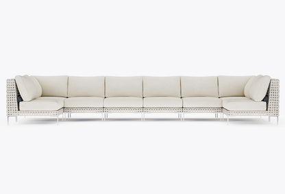 Canapé d'angle d'extérieur en résine tressée ajourée en forme de U - 8 places