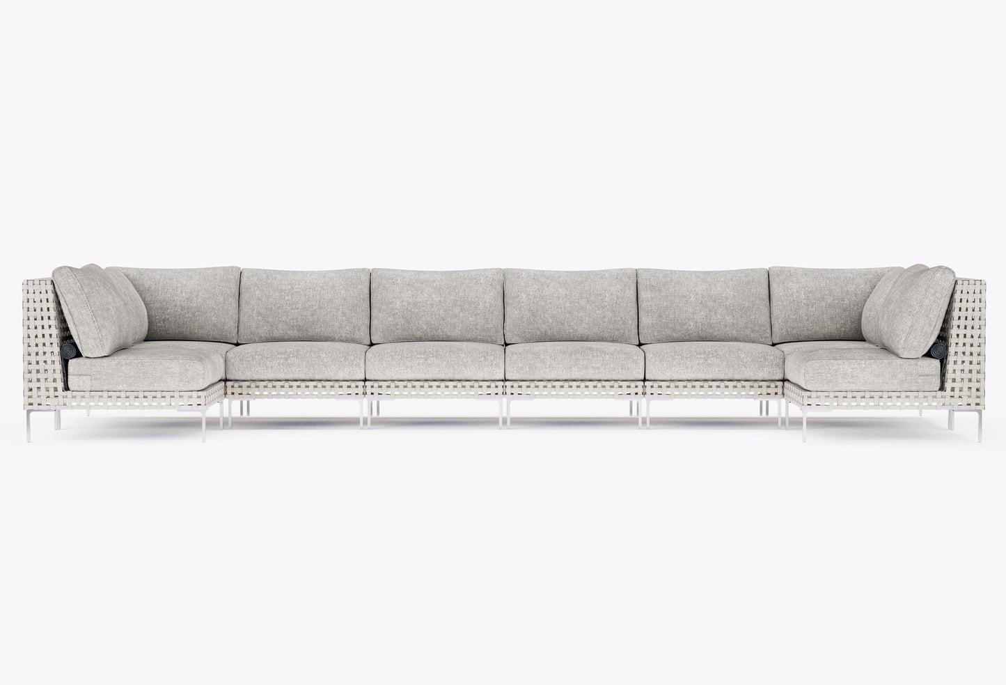 Canapé d'angle d'extérieur en résine tressée ajourée en forme de U - 8 places