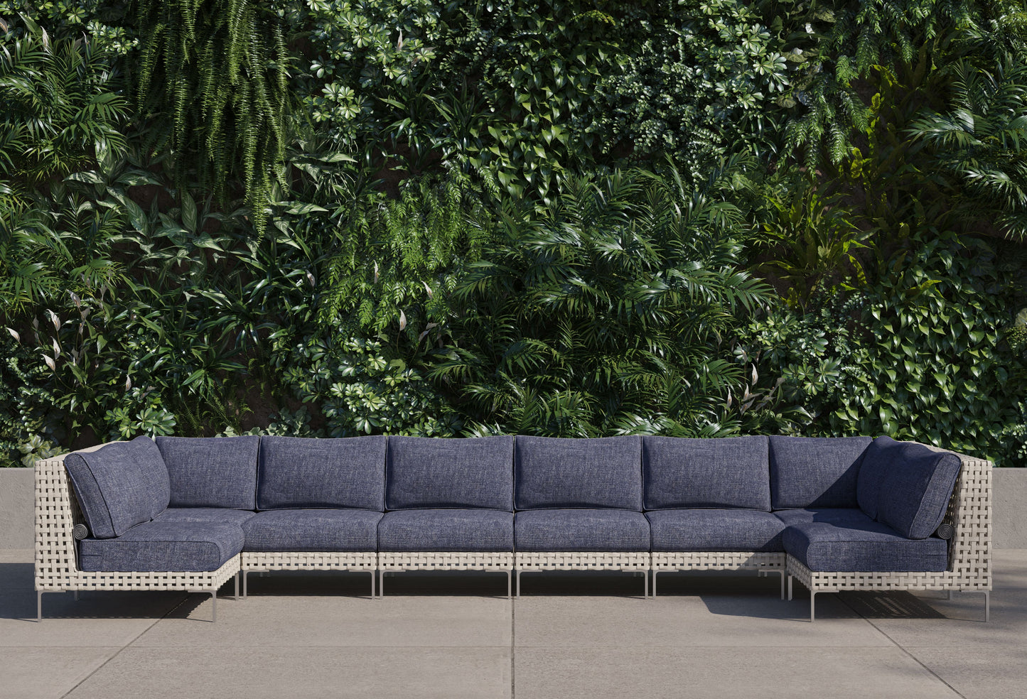 Canapé d'angle d'extérieur en résine tressée ajourée en forme de U - 8 places