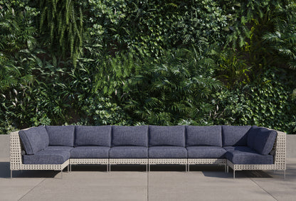 Canapé d'angle d'extérieur en résine tressée ajourée en forme de U - 8 places