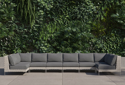 Canapé d'angle d'extérieur en résine tressée ajourée en forme de U - 8 places