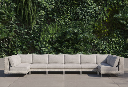 Canapé d'angle d'extérieur en résine tressée ajourée en forme de U - 8 places