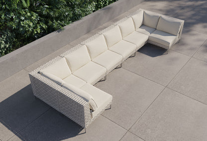 Canapé d'angle d'extérieur en résine tressée ajourée en forme de U - 8 places