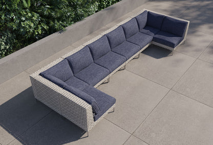 Canapé d'angle d'extérieur en résine tressée ajourée en forme de U - 8 places
