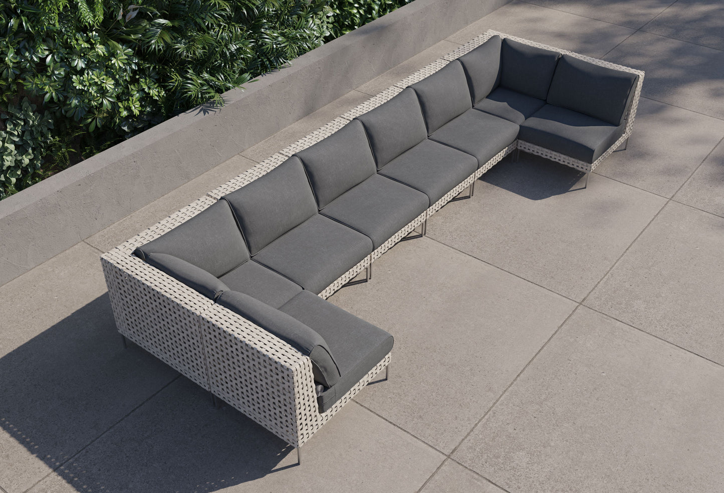 Canapé d'angle d'extérieur en résine tressée ajourée en forme de U - 8 places