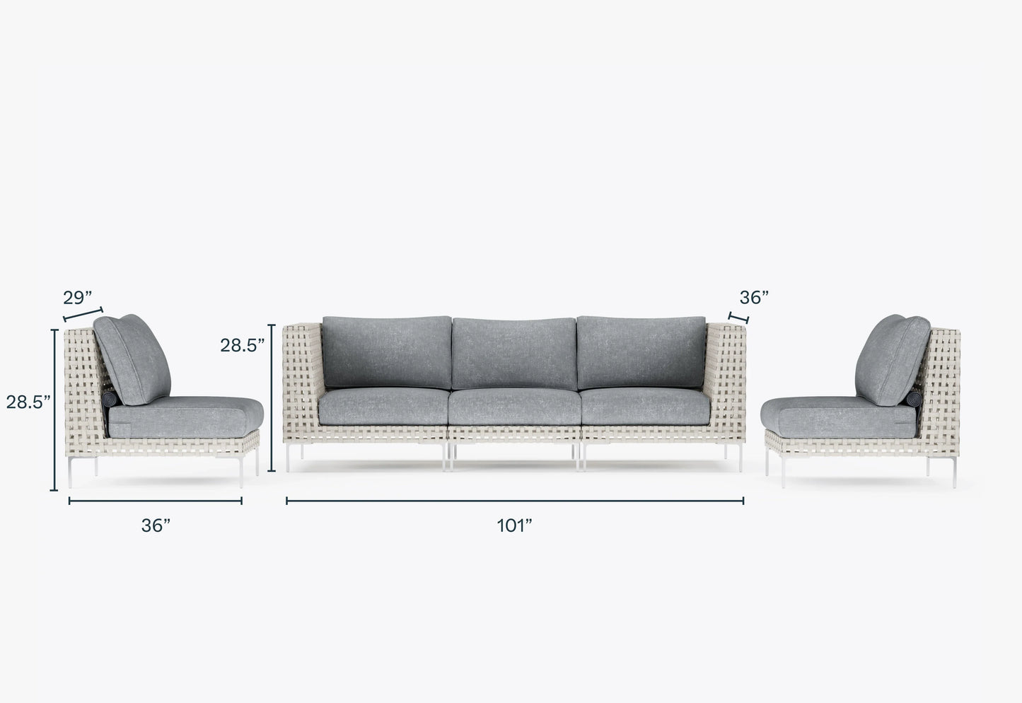 Canapé d'extérieur en résine tressée ajourée avec fauteuils sans accoudoirs - 5 places