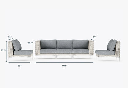 Canapé d'extérieur en résine tressée ajourée avec fauteuils sans accoudoirs - 5 places