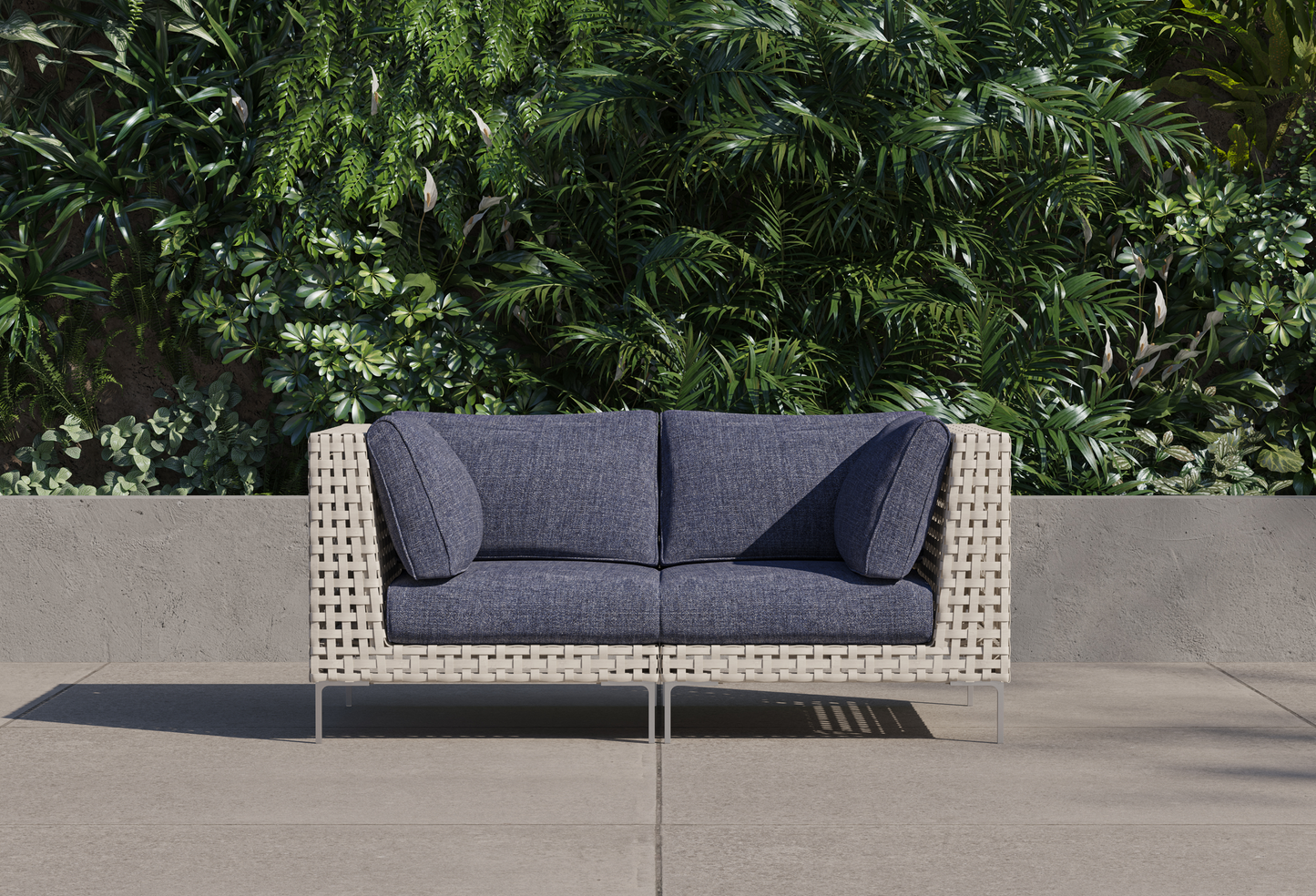 Canapé deux places d'extérieur en osier à tissage ajouré