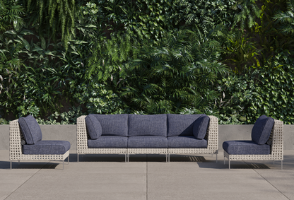 Canapé d'extérieur en résine tressée ajourée avec fauteuils sans accoudoirs - 5 places