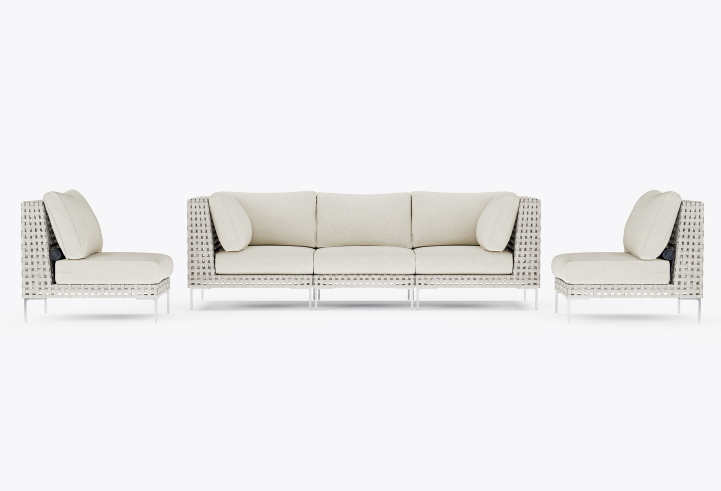 Canapé d'extérieur en résine tressée ajourée avec fauteuils sans accoudoirs - 5 places