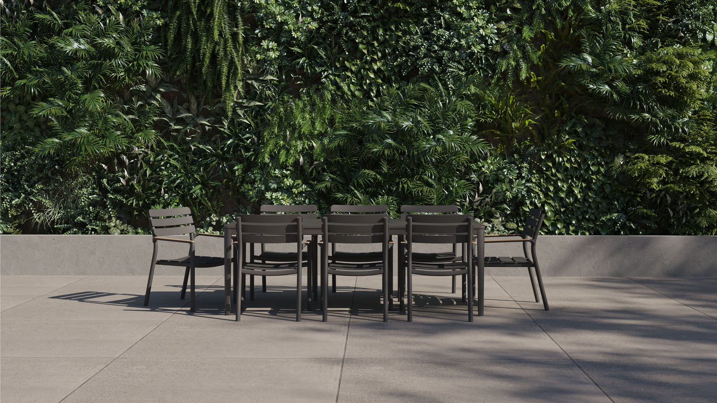 Table de salle à manger rectangulaire d'extérieur en aluminium + 8 fauteuils de salle à manger 595