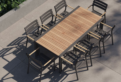 Table de salle à manger extensible d'extérieur en teck et aluminium + 8 fauteuils 595