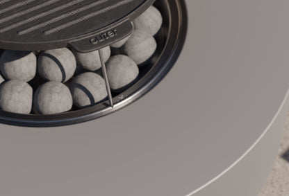 Ensemble table et foyer en béton rond