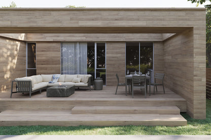 Table de salle à manger carrée d'extérieur en aluminium + 4 fauteuils 595