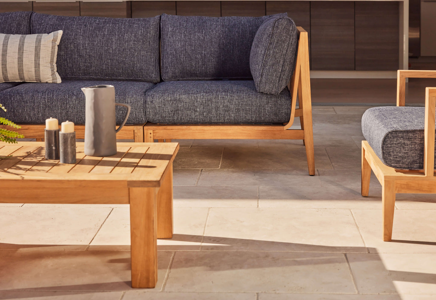 Canapé d'extérieur en teck avec fauteuils - 5 places