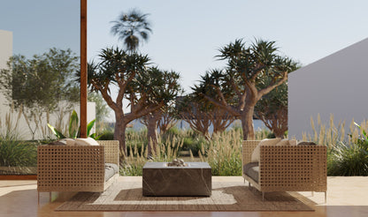 Canapé d'angle d'extérieur en résine tressée ajourée en forme de U - 6 places