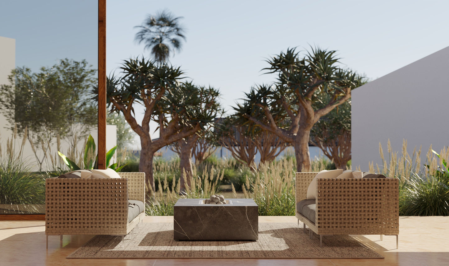 Ensemble de conversation de fauteuils de jardin sans accoudoirs en osier tressé ajouré