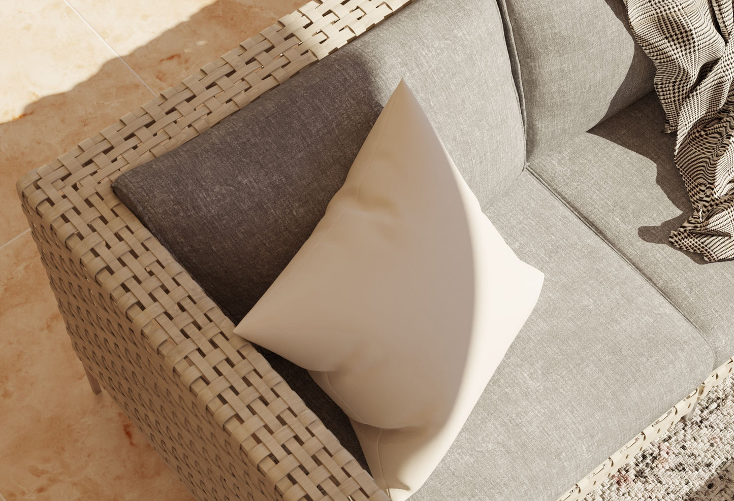 Canapé d'extérieur en résine tressée ajourée avec fauteuils sans accoudoirs - 5 places