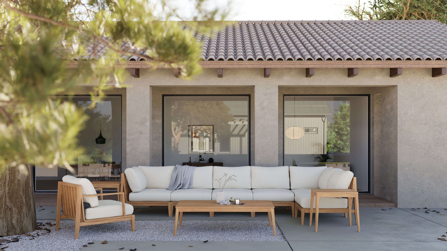 Canapé d'extérieur en teck avec fauteuils - 6 places